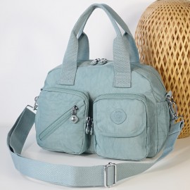 BO Women'S Multi-Pocket Nylon Crossbody Bag - Large Capacity Detachable Shoulder Strap, Multiple Zipper Pockets, Casual Style for Travel & Commuting, Available in Khaki