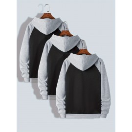 TD25 Raglan Sleeve Color Block Casual Plus Size Men's Hoodie, PLUS SIZE