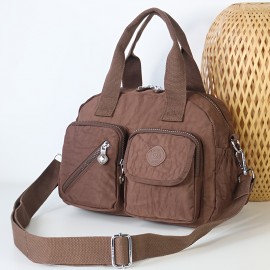 BO Women'S Multi-Pocket Nylon Crossbody Bag - Large Capacity Detachable Shoulder Strap, Multiple Zipper Pockets, Casual Style for Travel & Commuting, Available in Khaki